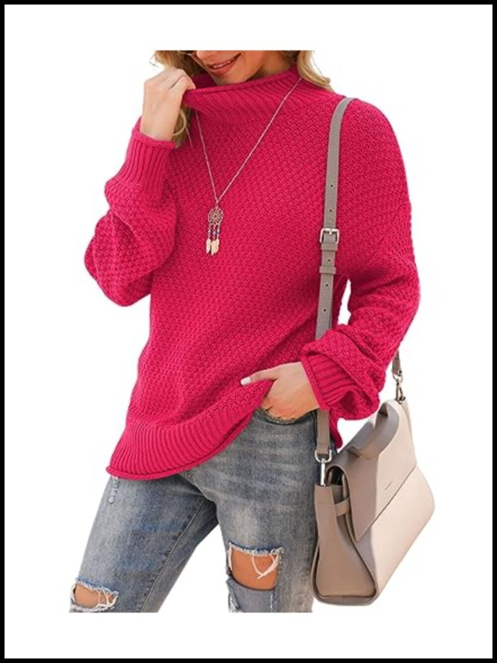 Oversized Turtleneck Sweater Batwing Loose Chunky Knit Pullover Jumper